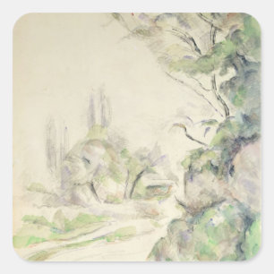 Pegatina Cuadrada La carretera con curvas, c.1900-06 (w/c en el