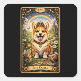 Pegatina Cuadrada La Carta de Tarot del Corgi