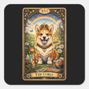Pegatina Cuadrada La Carta de Tarot del Corgi