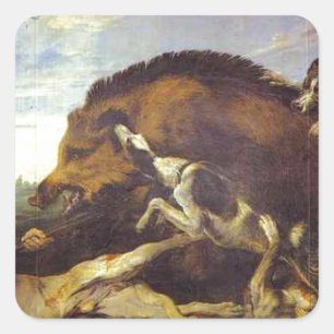Pegatina Cuadrada La caza de jabalíes de Frans Snyders