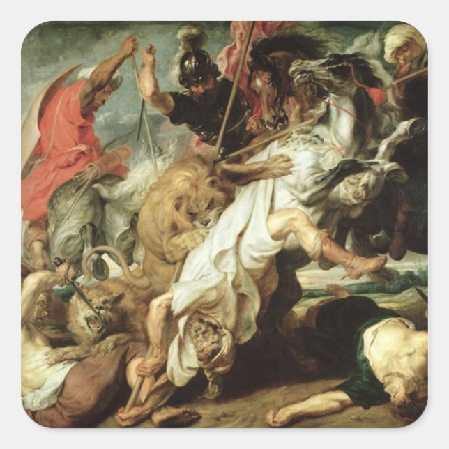Pegatina Cuadrada La caza de leones, 1621 (Anverso)