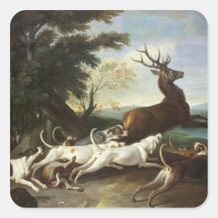 Pegatina Cuadrada La caza de los ciervos, 1718