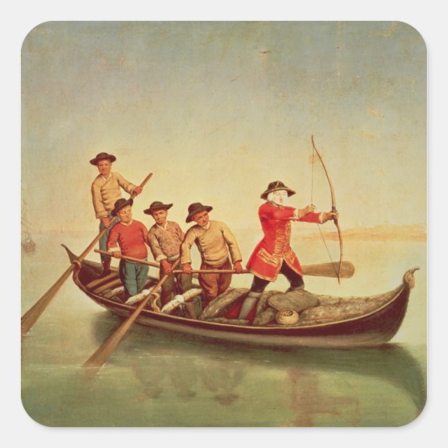 Pegatina Cuadrada La caza del pato (Anverso)