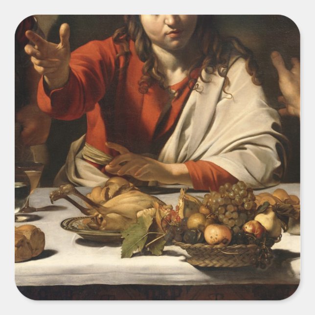 Pegatina Cuadrada La cena en Emmaus, 1601 (Anverso)
