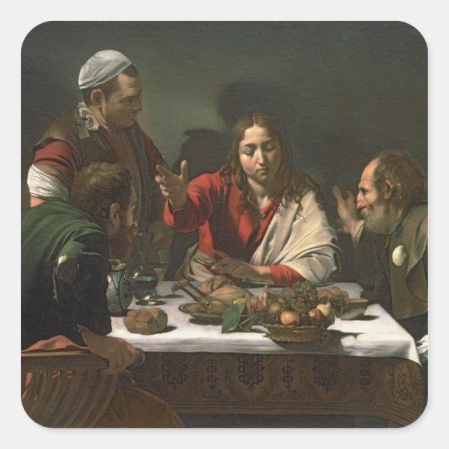 Pegatina Cuadrada La cena en Emmaus, 1601 2 (Anverso)