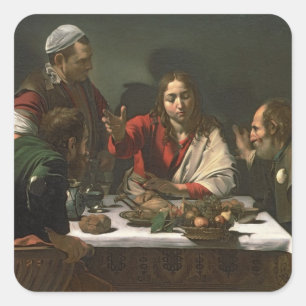 Pegatina Cuadrada La cena en Emmaus, 1601 (petróleo y temperatura)