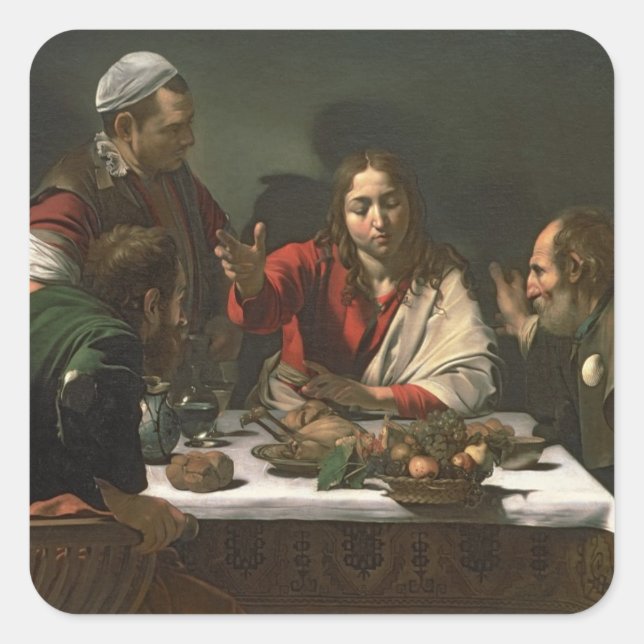 Pegatina Cuadrada La cena en Emmaus, 1601 (petróleo y temperatura) (Anverso)