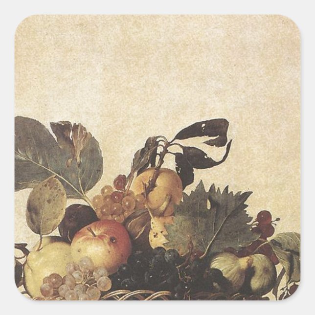 Pegatina Cuadrada La cesta de fruta de Caravaggio (Anverso)