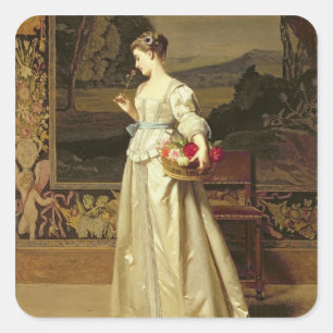 Pegatina Cuadrada La cesta de Rosas (aceite en el panel)