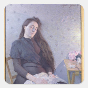 Pegatina Cuadrada La chica de la flor que duerme, 1892