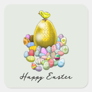 Pegatina Cuadrada La chica de Pascua y el huevo de Pascua de Oro