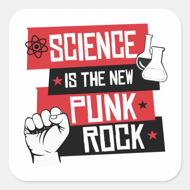 Pegatina Cuadrada La ciencia es la nueva roca del punk (Anverso)