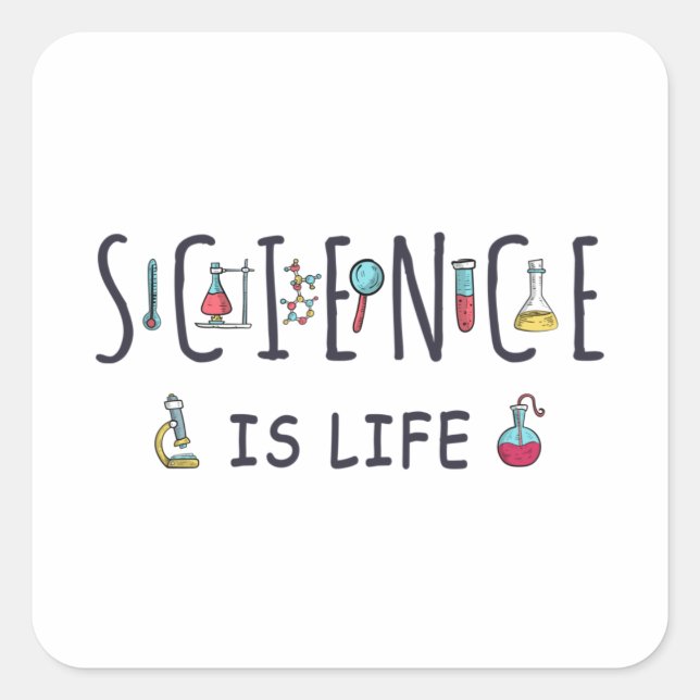 Pegatina Cuadrada La ciencia es la vida (Anverso)