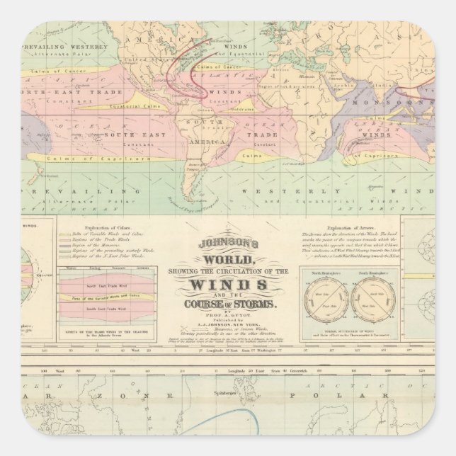 Pegatina Cuadrada la circulación de los vientos (Anverso)