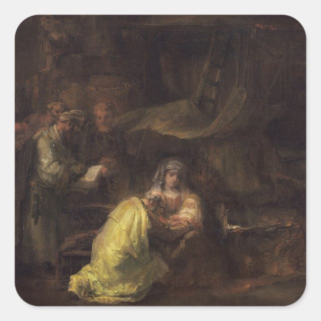 Pegatina Cuadrada La circuncisión, 1661 (aceite sobre lienzo) (Anverso)