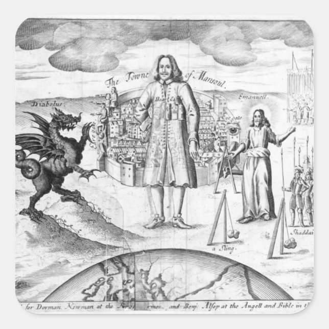 Pegatina Cuadrada La ciudad de Mansoul (Anverso)