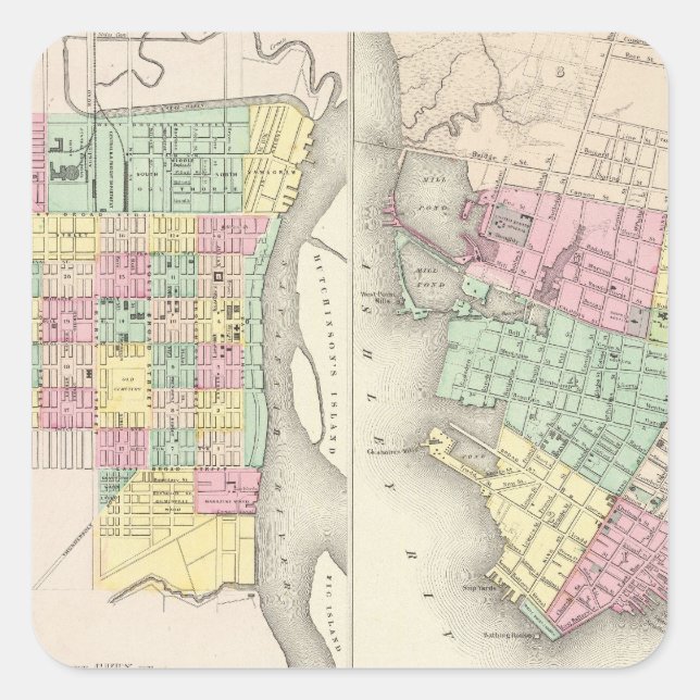 Pegatina Cuadrada La Ciudad De Savannah Georgia (Anverso)