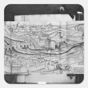Pegatina Cuadrada La ciudad y el pueblo de Carcasona, 1462