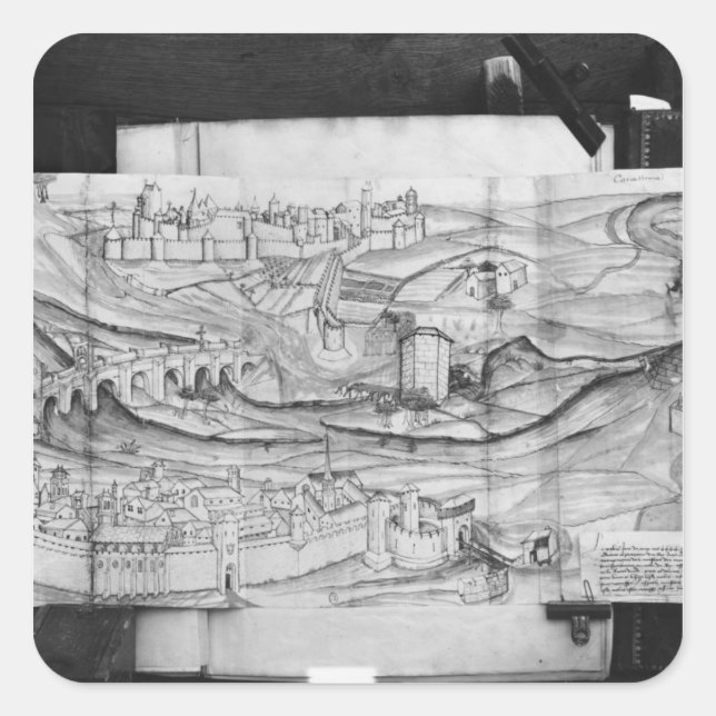 Pegatina Cuadrada La ciudad y el pueblo de Carcassonne, 1462 (Anverso)