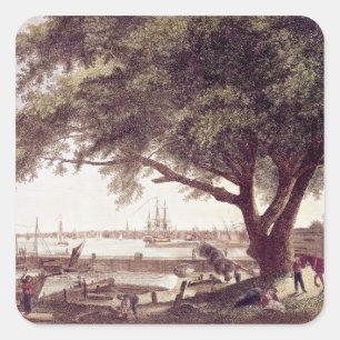 Pegatina Cuadrada La ciudad y el puerto de Filadelfia, desde