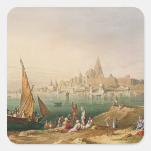 Pegatina Cuadrada La ciudad y los templos sagrados de Dwarka, del