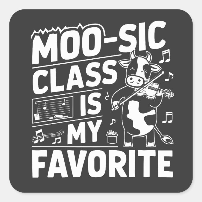 Pegatina Cuadrada La Clase Moo-sic es mi escuela favorita de Moo Cow (Anverso)
