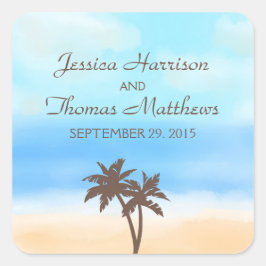 Pegatina Cuadrada La colección de bodas acuarelas en la playa