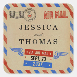 Pegatina Cuadrada La colección de Bodas de Airmail de época