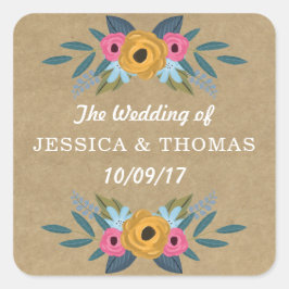 Pegatina Cuadrada La colección de Bodas de flores de Kraft