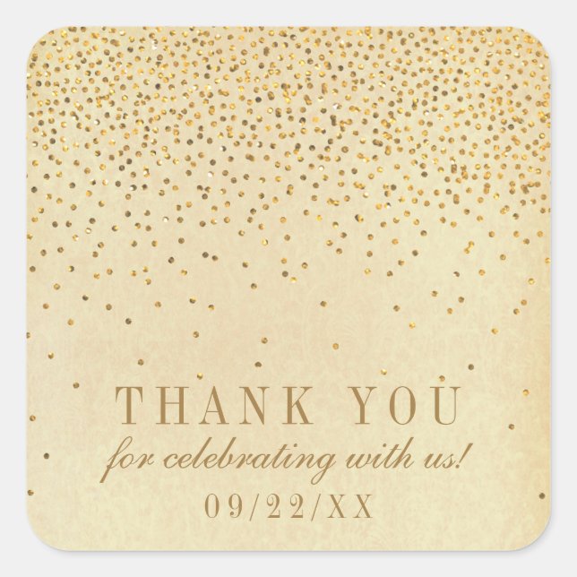 Pegatina Cuadrada La colección de Bodas Glam Gold Confetti (Anverso)