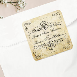 Pegatina Cuadrada La colección Ornate Flourish Vintage Wedding