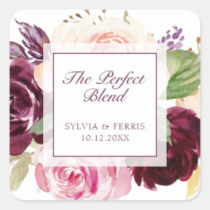 Pegatina Cuadrada La Combinación Perfecta Floral Púrpura Boda de Oto