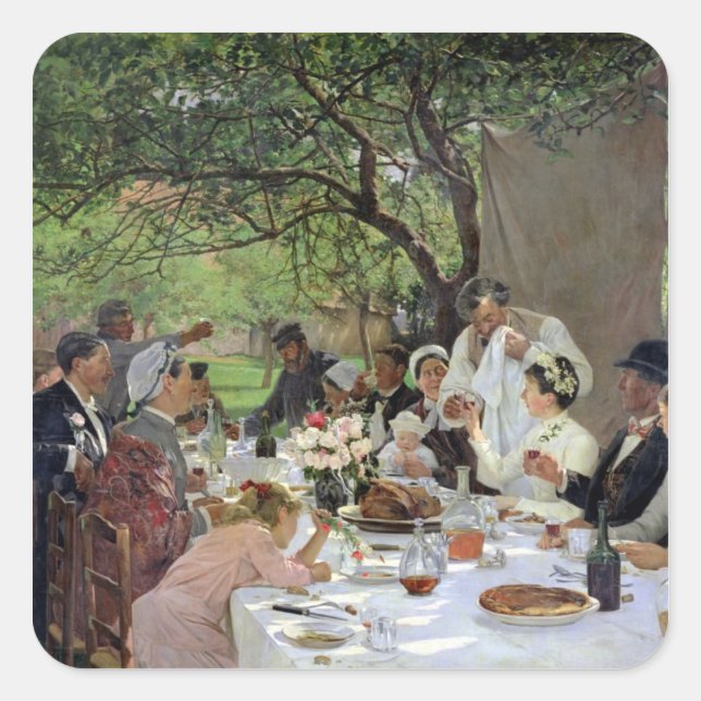 Pegatina Cuadrada La comida Boda en Yport, 1886 (Anverso)