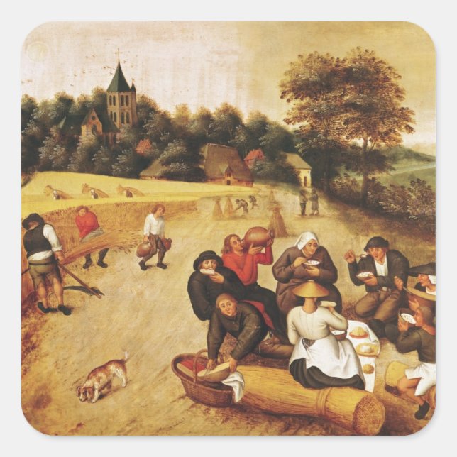 Pegatina Cuadrada La comida de los cosechadores (Anverso)
