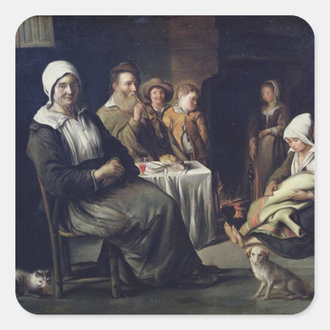 Pegatina Cuadrada La Comida Familiar (Anverso)