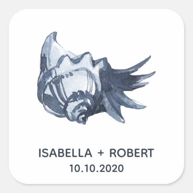 Pegatina Cuadrada La concha azul | Monograma Boda (Anverso)