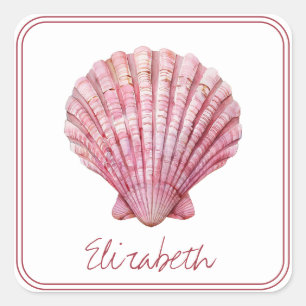 Pegatina Cuadrada La concha rosada costera en blanco personalizado