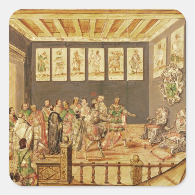 Pegatina Cuadrada La conquista de México (Anverso)