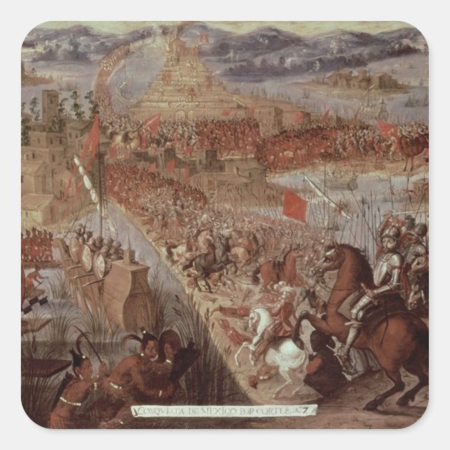 Pegatina Cuadrada La conquista de Tenochtitlán (Anverso)