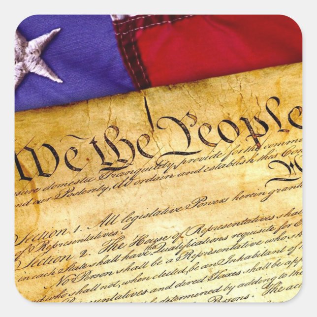 Pegatina Cuadrada La Constitución de los Estados Unidos (Anverso)