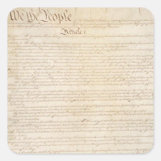 Pegatina Cuadrada La Constitución de los Estados Unidos, nosotros el (Anverso)