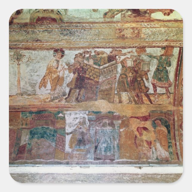 Pegatina Cuadrada La construcción de la Torre de Babel (Anverso)