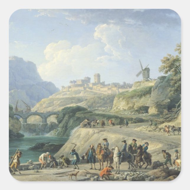 Pegatina Cuadrada La construcción de una carretera, 1774 (Anverso)