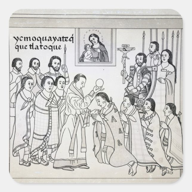 Pegatina Cuadrada La conversión de los aztecas a romanos (Anverso)