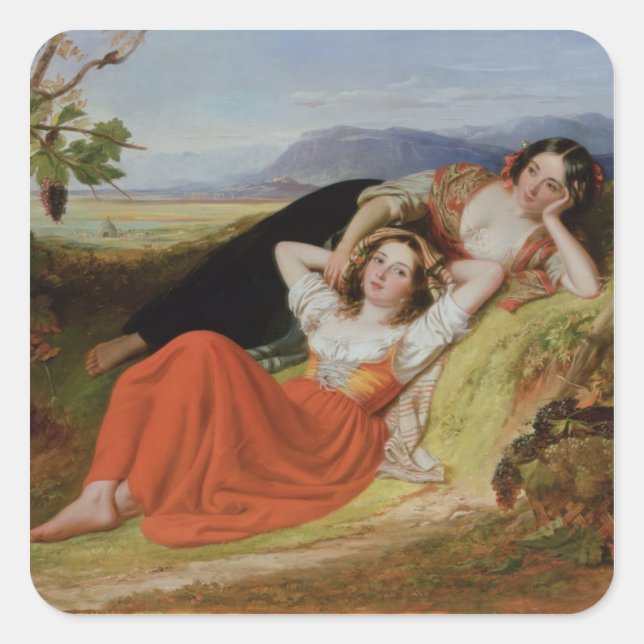 Pegatina Cuadrada La cosecha de uva (Anverso)