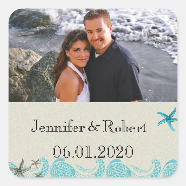 Pegatina Cuadrada La costa de arena y el Boda Aqua (Anverso)