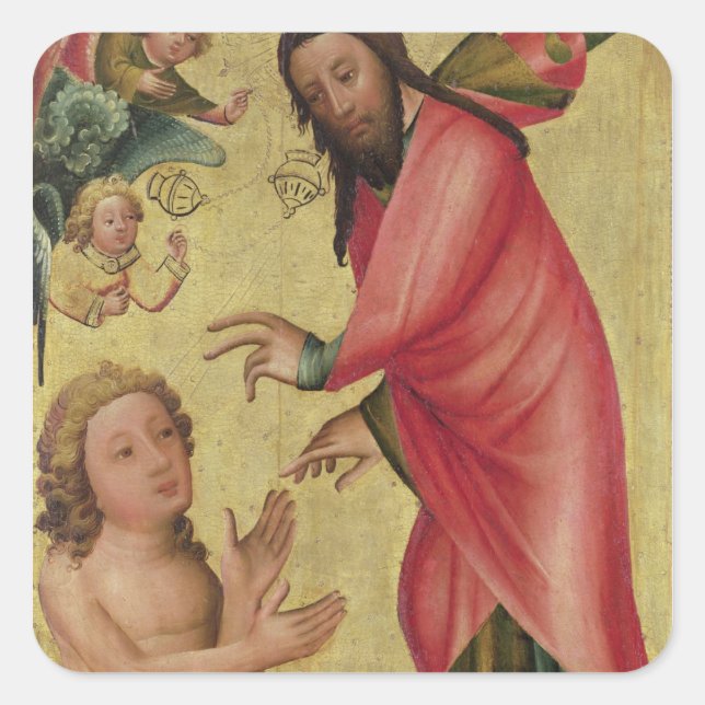 Pegatina Cuadrada La creación de Adán (Anverso)
