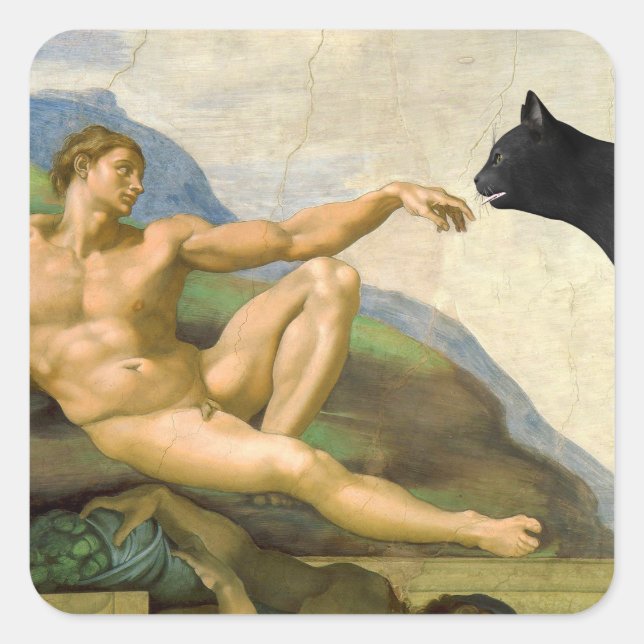 Pegatina Cuadrada La Creación De La Parodia De Adam (Anverso)