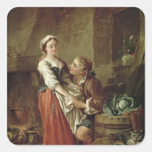 Pegatina Cuadrada La criada hermosa de la cocina