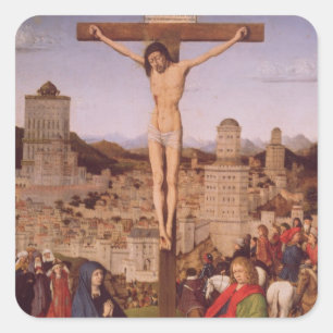 Pegatina Cuadrada La crucifixión (aceite en el panel)